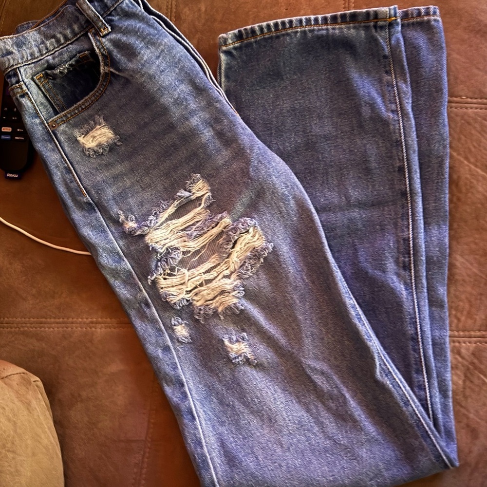 Fashion Nova Blue Ripped  Distressed Boyfriend Jeans
